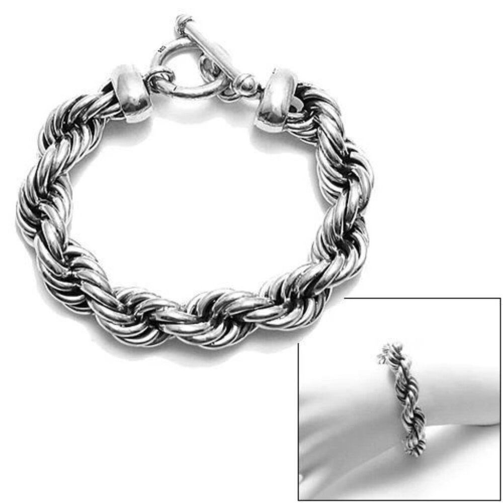 STUNNING STERLING SILVER 8.75 INCH WIDE BRAIDED TWIST ROPE BRACELET